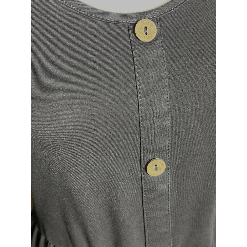 Black Jersey Knit Dress Fit Flare Midi Comfy Casual Cotton Pockets Basic Women S - Picture 9 of 9